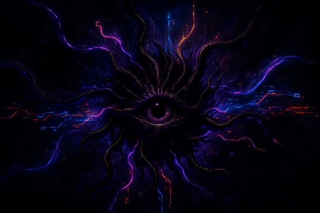 Animus — the cosmic entropy entity that struck Grillo Digital with its dark bolt, triggering the biometal transformation. The omniscient eye of chaos that haunts the Philosophical Pantheon.